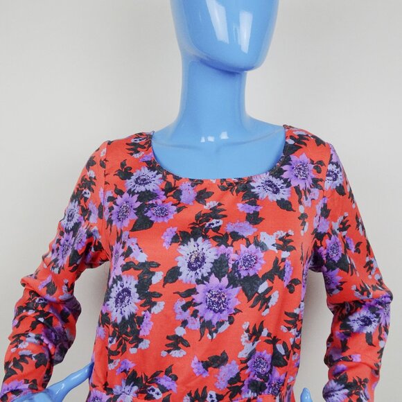 Free People Orange Purple Floral Dress 12 L Parker Fit Flare Long Sleeves Flare - Picture 4 of 6